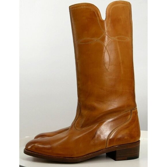 NWOB Monique Italian Leather Boots Cognac Brown 6.5 - Picture 2 of 5